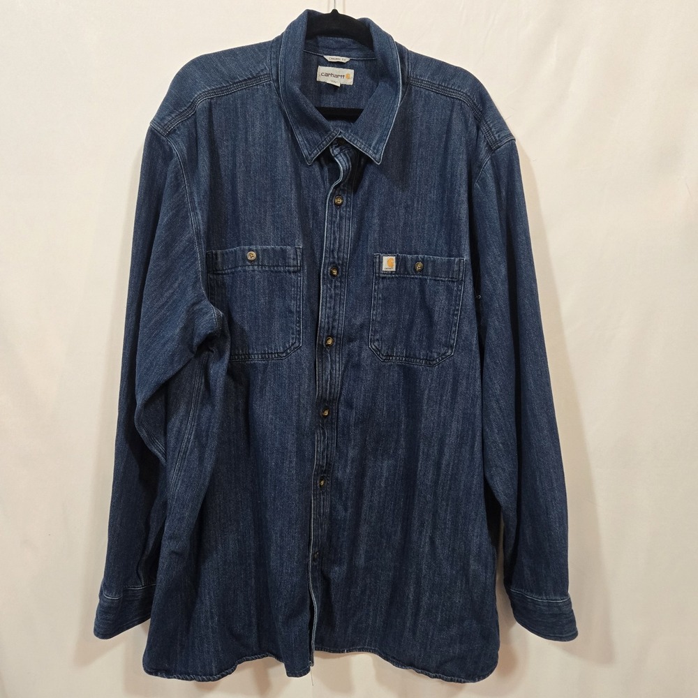 Carhartt Mens 3XL Original Fit Denim Work Shirt Jacket Blue Cotton Workwear